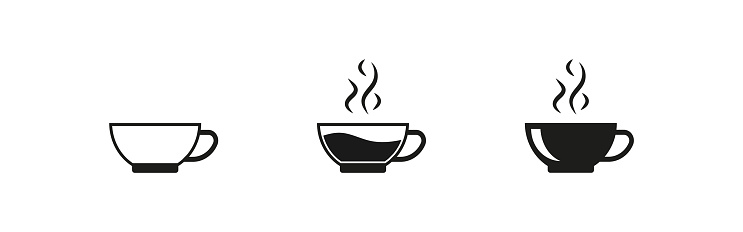 Coffee cup set black icon  on white backdrop. Espresso symbol isolated vector illustration