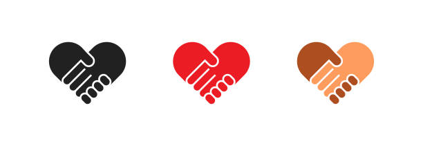 logo handshake heart w płaskim stylu. brak rasizm ustawić izolowane ikony. wektor - respect stock illustrations