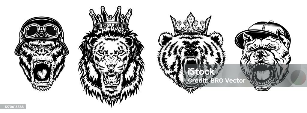 Animal Angry Characters Set Stock Illustration - Download Image Now - Bear,  Aggression, Crown - Headwear - iStock