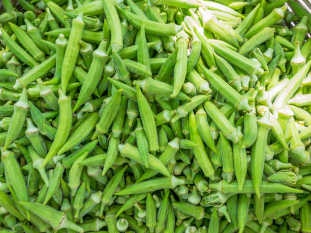 istock Okra vegetables on market stall. 1270619777