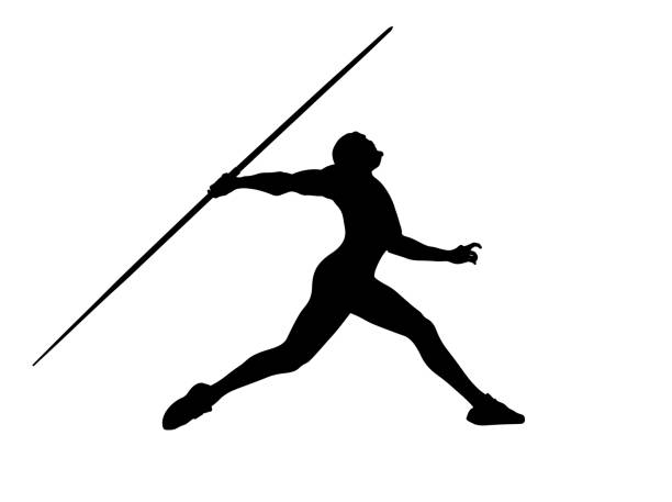 javelin throw male athlete javelin throw male athlete black silhouette on white background javelin stock illustrations