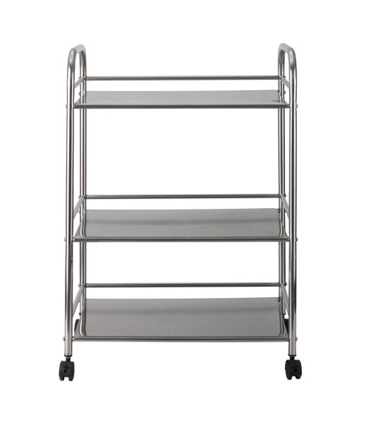 Stainless steel racks with wheels isolated on white