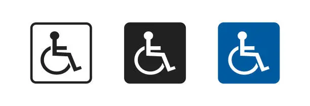 Vector illustration of Disabled set vector icon in flat style. Handicap line symbol. Disable blue logo