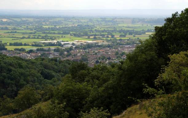 Cliffs of Cheddar Gorge from high viewpoint. High limestone cliffs in canyon in Mendip Hills in Somerset, England Cliffs of Cheddar Gorge from high viewpoint. High limestone cliffs in canyon in Mendip Hills in Somerset, England, UK cheddar gorge stock pictures, royalty-free photos & images