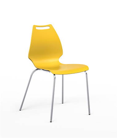 Yellow designer chair with chrome metal legs isolated on white background - 3d render