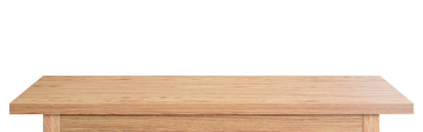 istock Empty wooden tabletop isolated on white background. rustic desk wood for placement or montage product display. 1270624085