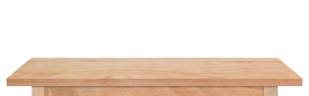 istock Empty wooden tabletop isolated on white background. rustic desk wood for placement or montage product display. 1270624988