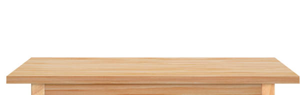 istock Empty wooden tabletop isolated on white background. rustic desk wood for placement or montage product display. 1270625022
