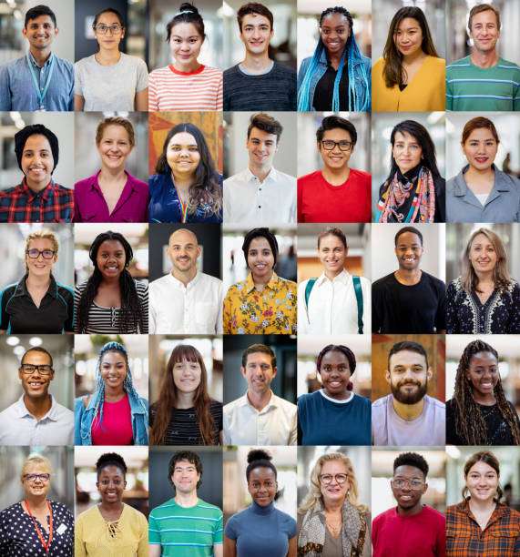 Diversity Within Education A headshot collage of people within the Australian educational system. Multiple people working in an educational environment, professionals, and students. Adults only large group of people facing camera stock pictures, royalty-free photos & images