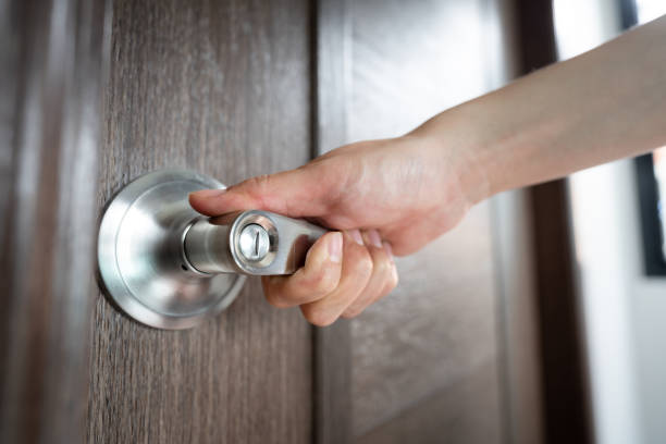istock Opening wooden door action. 1270625900