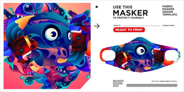 Vector illustration of Masker design template and mockup with colorful illustration to protect corona virus