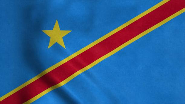 флаг конго развевается на ветру. национальный флаг демократической республики конго. 3d иллюстрация - congolese flag стоковые фото и изображения