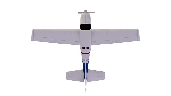 Old propeller plane flight on white background. Top view. 3d rendering.