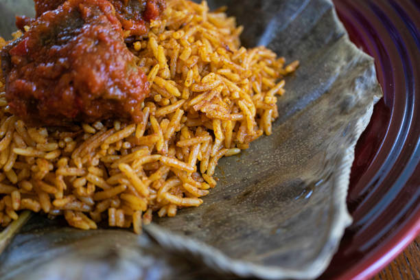 istock Nigerian Spicy Jollof rice served on a leaf 1270628039