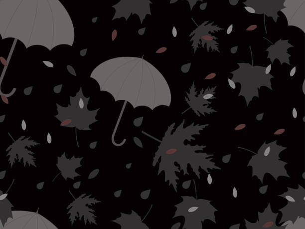 herbst nahtloses muster mit regenschirmen und blättern. fallende blätter, blattfallen. bunte regenschirme vom regen. hintergrund für oberflächen, drucken auf papier und stoff. vektor-illustration - rain cute falling water raindrop stock-grafiken, -clipart, -cartoons und -symbole