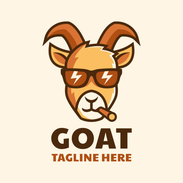 クールな喫煙ヤギは眼鏡漫画のロゴデザインを着用 - タバコを吸う イラスト点のイラスト素材／クリップアート素材／マンガ素材／アイコン素材