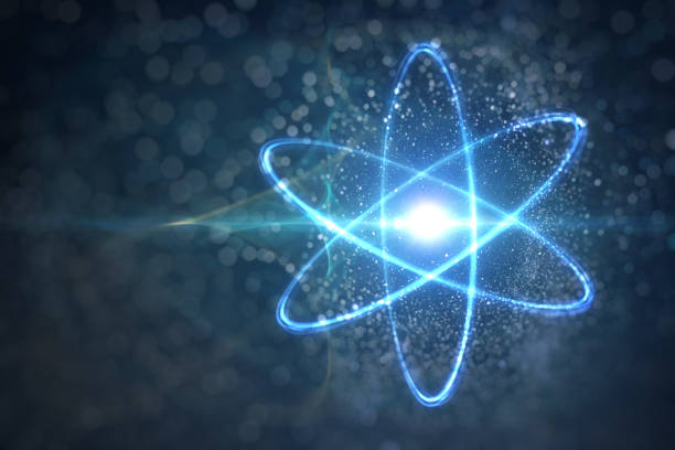 modello di atomo e particelle elementari. concetto di fisica. illustrazione renderizzati in 3d. - fisica foto e immagini stock