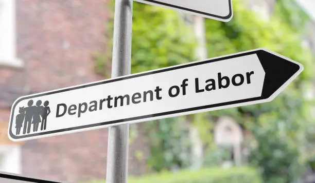 Department of labor sign on street. 3D rendered illustration.