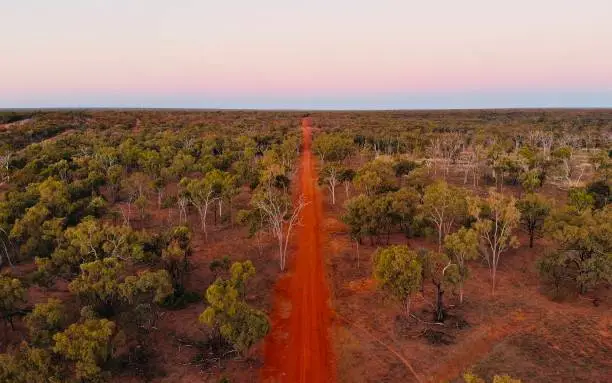 Drone view of outback of Queensland off road