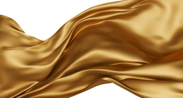 golden luxury fabric isolated on white background 3d render - satin imagens e fotografias de stock