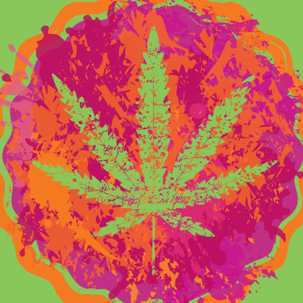 kreatywny baner z liśćm konopi w pizzy - psychedelic smoke colors green stock illustrations