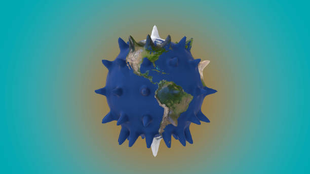 istock 3d rendering planet earth transforms to the virus and turns around in the blue galaxy space. 1270634513