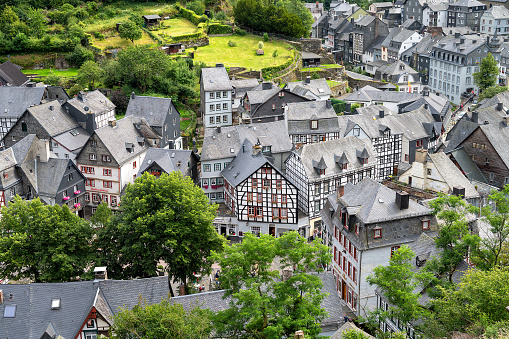 beautiful view of old town Monschau in Germany, eifel