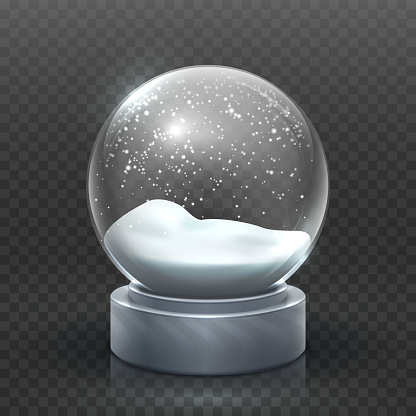 Snow globe. Christmas holiday snowglobe, empty glass xmas snowball. Snowy magic ball vector template. Sphere christmas ball, transparent toy bubble illustration