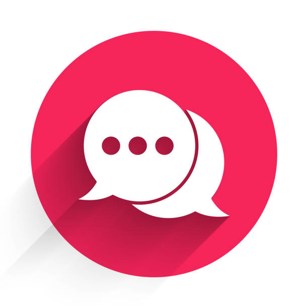 White Speech bubble chat icon isolated with long shadow. Message icon. Communication or comment chat symbol. Red circle button. Vector Illustration White Speech bubble chat icon isolated with long shadow. Message icon. Communication or comment chat symbol. Red circle button. Vector Illustration form of communication stock illustrations