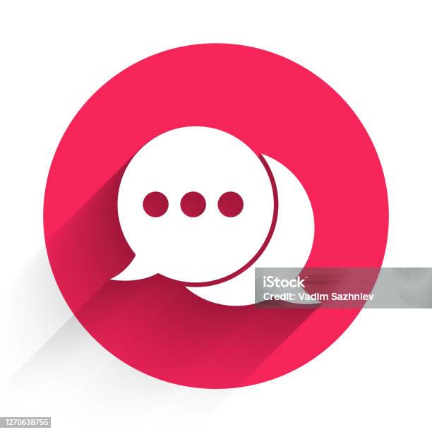 White Speech Bubble Chat Icon Isolated With Long Shadow Message Icon Communication Or Comment Chat Symbol Red Circle Button Vector Illustration Stock Illustration - Download Image Now