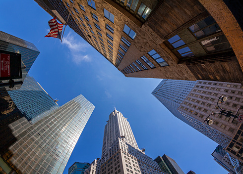 Skyscrapers of New York City with Chrysler Building, Low angle view