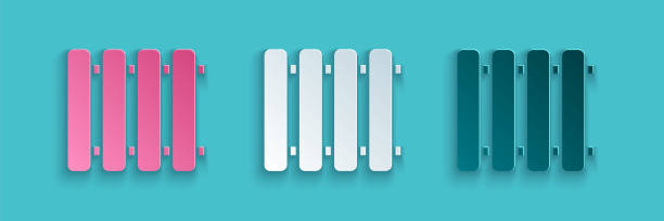 istock Paper cut Heating radiator icon isolated on blue background. Paper art style. Vector Illustration 1270641040