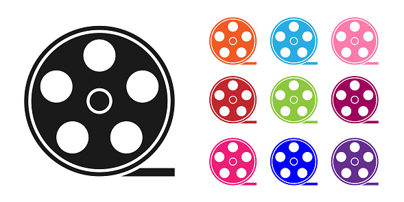 Black Film reel icon isolated on white background. Set icons colorful. Vector Illustration