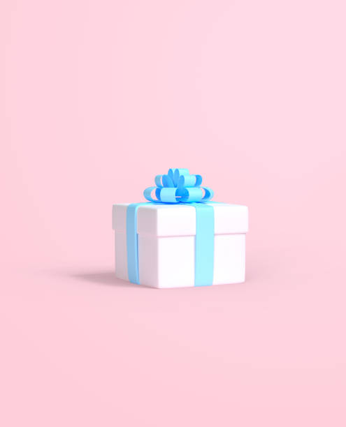 istock Gift box with blue ribbon on pastel pink background for copy space 1270645673