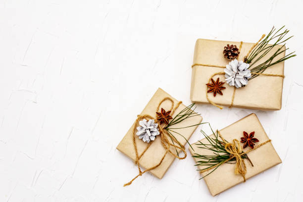 istock Zero waste gift concept. Christmas or New Year decor from pine branches and cones, star anise and vintage thread. Plastic-free recyclable lifestyle 1270646053
