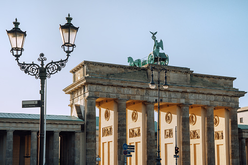 Brandenburg Gate Berlin with Quadriga, blue sky, Berlin, Germany