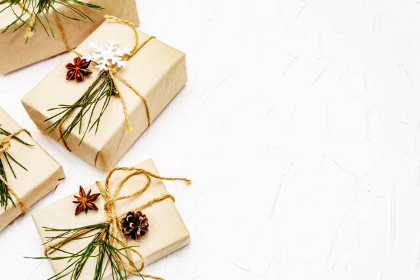istock Zero waste gift concept. Christmas or New Year decor from pine branches and cones, star anise and vintage thread. Plastic-free recyclable lifestyle 1270647346