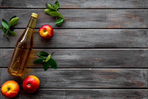istock Bottle of apple organic vinegar or cider. Top view, copy space 1270648828