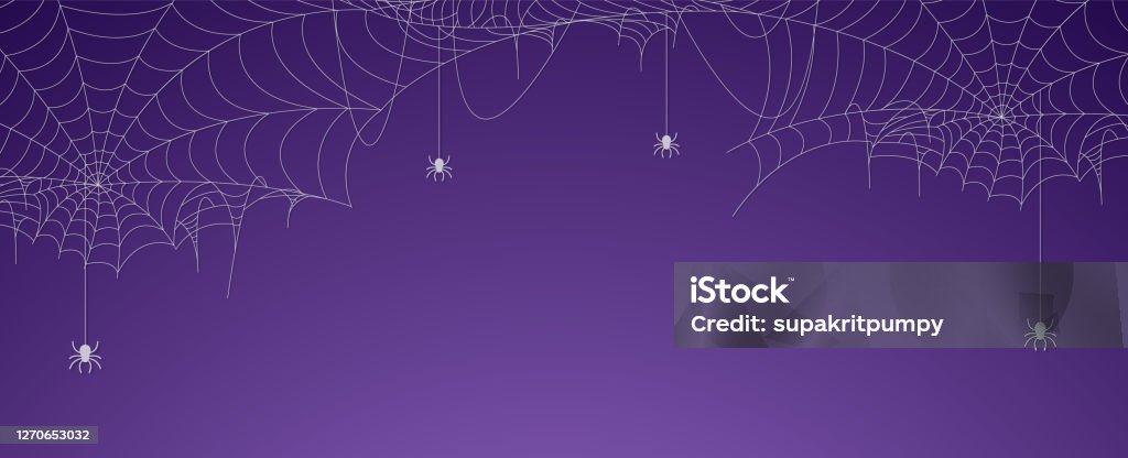 Halloween-Spinnennetz-Banner mit Spinnen, Spinnweben-Hintergrund - Lizenzfrei Halloween Vektorgrafik