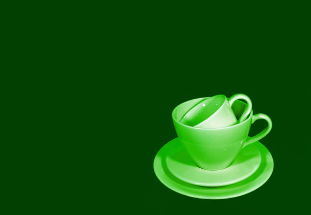 istock Pop art style green color tone stack of two different size of coffee cup sets 1270653379