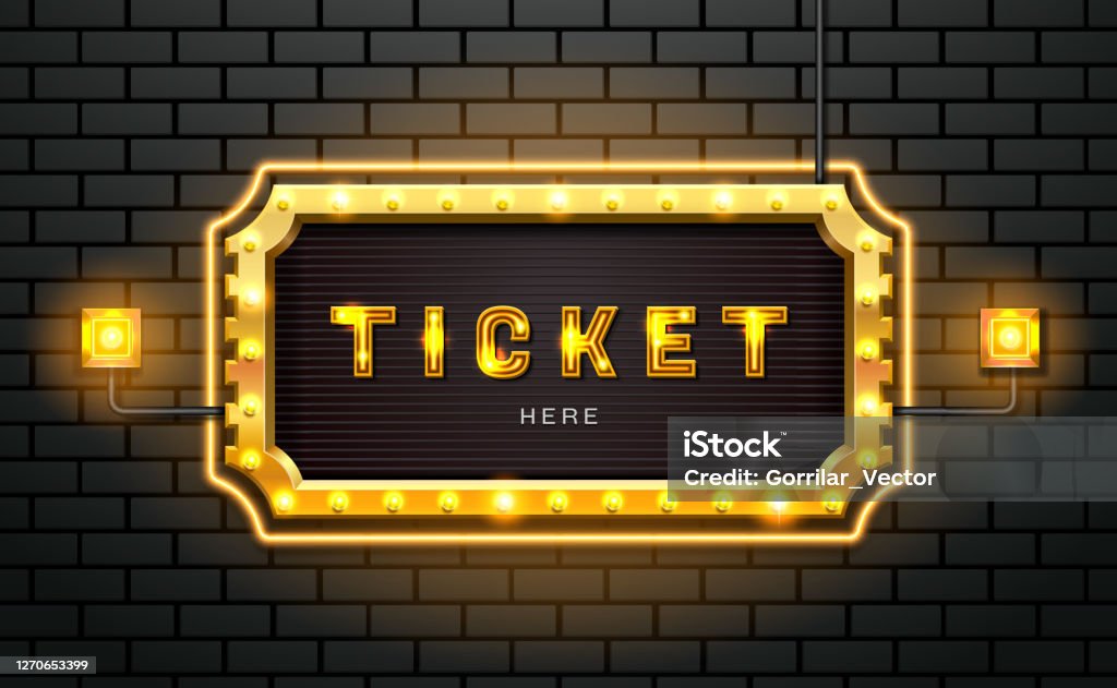 Tickets Neon Sign Light Neon Sign Ticket On Brick Wall Background Stock Illustration ...