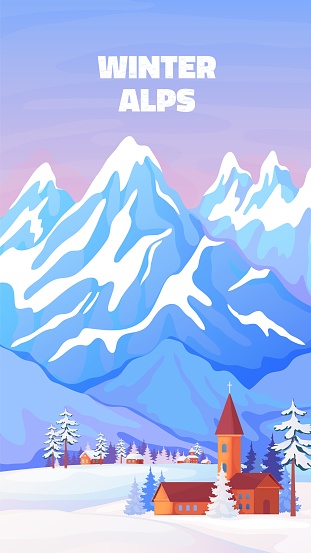 Alps Winter Poster Vintage Cartoon Banner With High Snowy Peaks Of Alps In  Austria Or Switzerland Vector Ski Resort And Hotel Poster Stock  Illustration - Download Image Now - iStock
