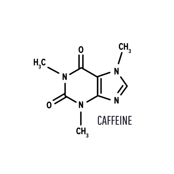Caffeine structural chemical formula on white background Caffeine structural chemical formula on a white background caffeine molecule stock illustrations