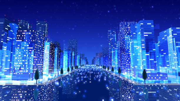 City night Building Simple Modern Skyscraper business 3D illustration background.