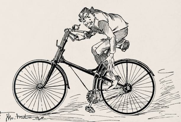 ilustrações de stock, clip art, desenhos animados e ícones de bicyclist on tour, side view, holds his calves - bicycle chain bicycle tire black and white