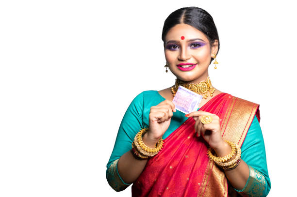 istock Happy woman holding Indian rupee notes 1270665411