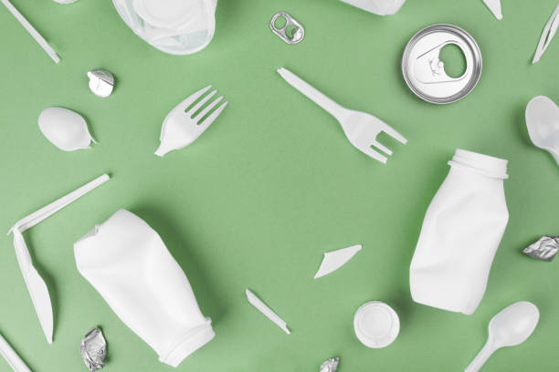 istock Plastic waste collection on green background. Concept of Recycling plastic and ecology. 1270666036