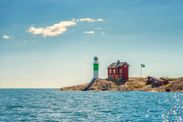 Lighthouse and the horizon Lighthouse in Gothenburg southern archipelago called "Valö fyr". swedish summer stock pictures, royalty-free photos & images