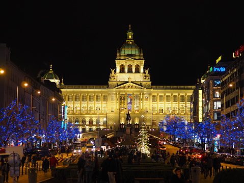 In December 2019, tourists could admire the christmas illuminations on Wenceslas square in Prague.