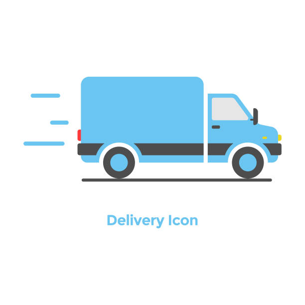 ilustraciones, imágenes clip art, dibujos animados e iconos de stock de diseño plano del icono de entrega en línea. - distribution warehouse illustrations